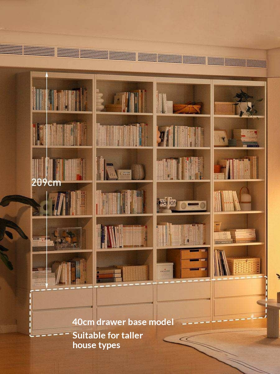 Solid Rubberwood Bookshelf Wall-To-Ceiling Shelf White Cream Style