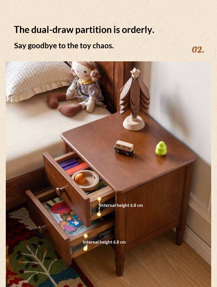 Solid Rubberwood American Retro Style Children's Nightstand