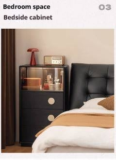 Ash Solid Wood Black Floor Standing Side Cabinet.