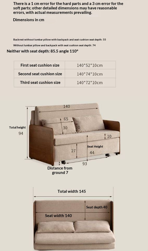 Ash Solid Wood Convertible Sofa Bed with Wood Frame and Adjustable Backrest on Wheels