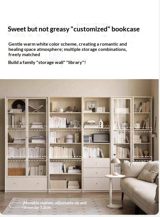 Oak Solid Wood Combination Bookcase Glass Door Floor-to-ceiling Bookshelf