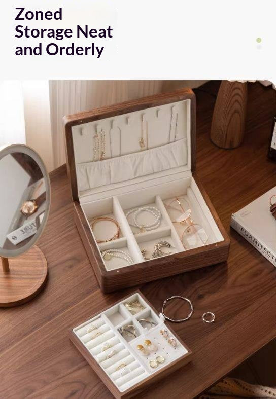 Black Walnut Solid Wood Jewelry Box with Large Capacity for Earrings and Necklaces
