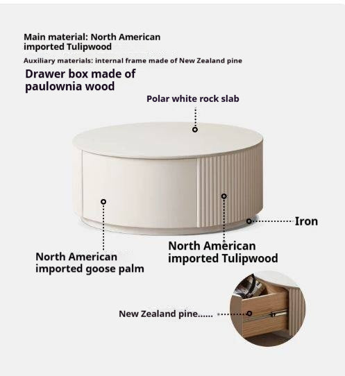 Tulipwood Solid Wood Milk Oil Wind Combination Storage Rock Coffee Table.