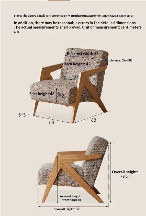 Oak Solid Wood Italian Modernist Geometric Lounge Chair