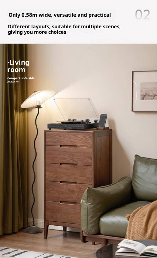 Black Walnut Solid Wood Modern Nordic Style Side Cabinet.