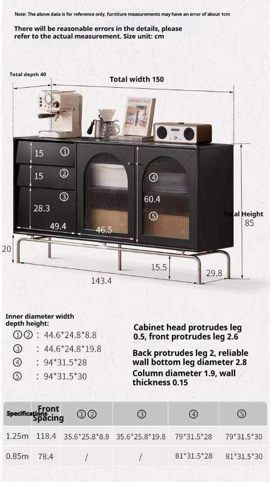 Solid Rubberwood French Retro Sideboard Black Glass