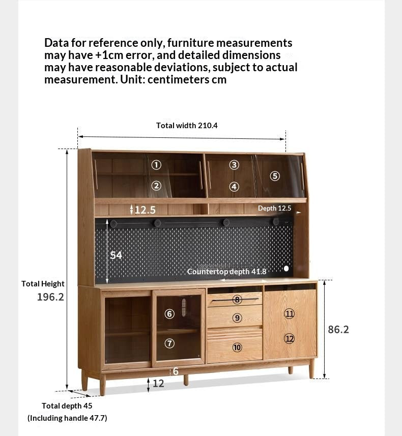 Oak Solid Wood Buffet Cabinet with Slab Surface, Sideboard