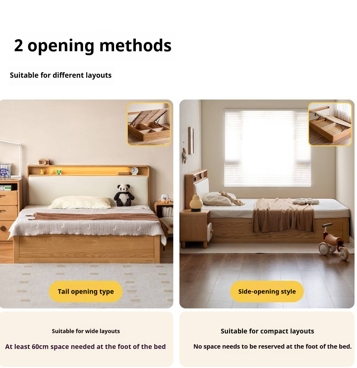 Oak solid wood Multifunctional storage bed with LED light<