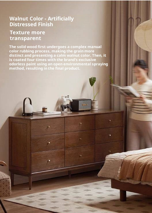 Oak, Solid Rubberwood Modern Minimalist Chest of Drawers