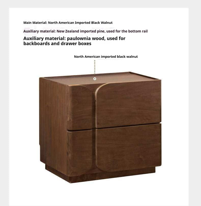 Black Walnut Solid Wood Nightstand with Light Luxury Storage Cabinet