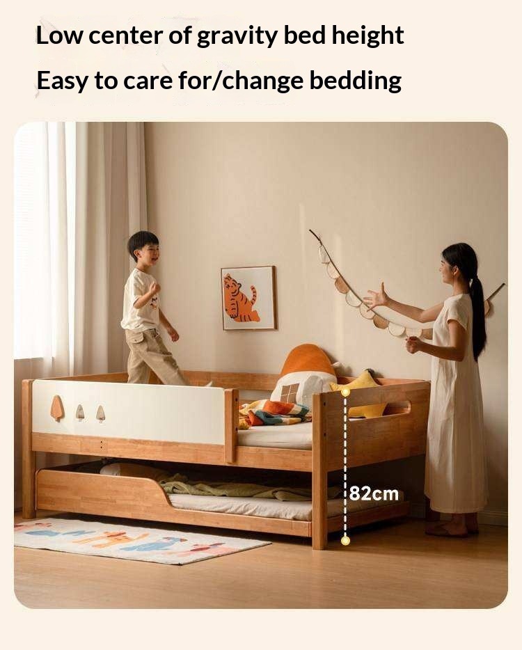 Rubberwood Solid Wood Kids Daybed with Trundle and Safety Guardrails