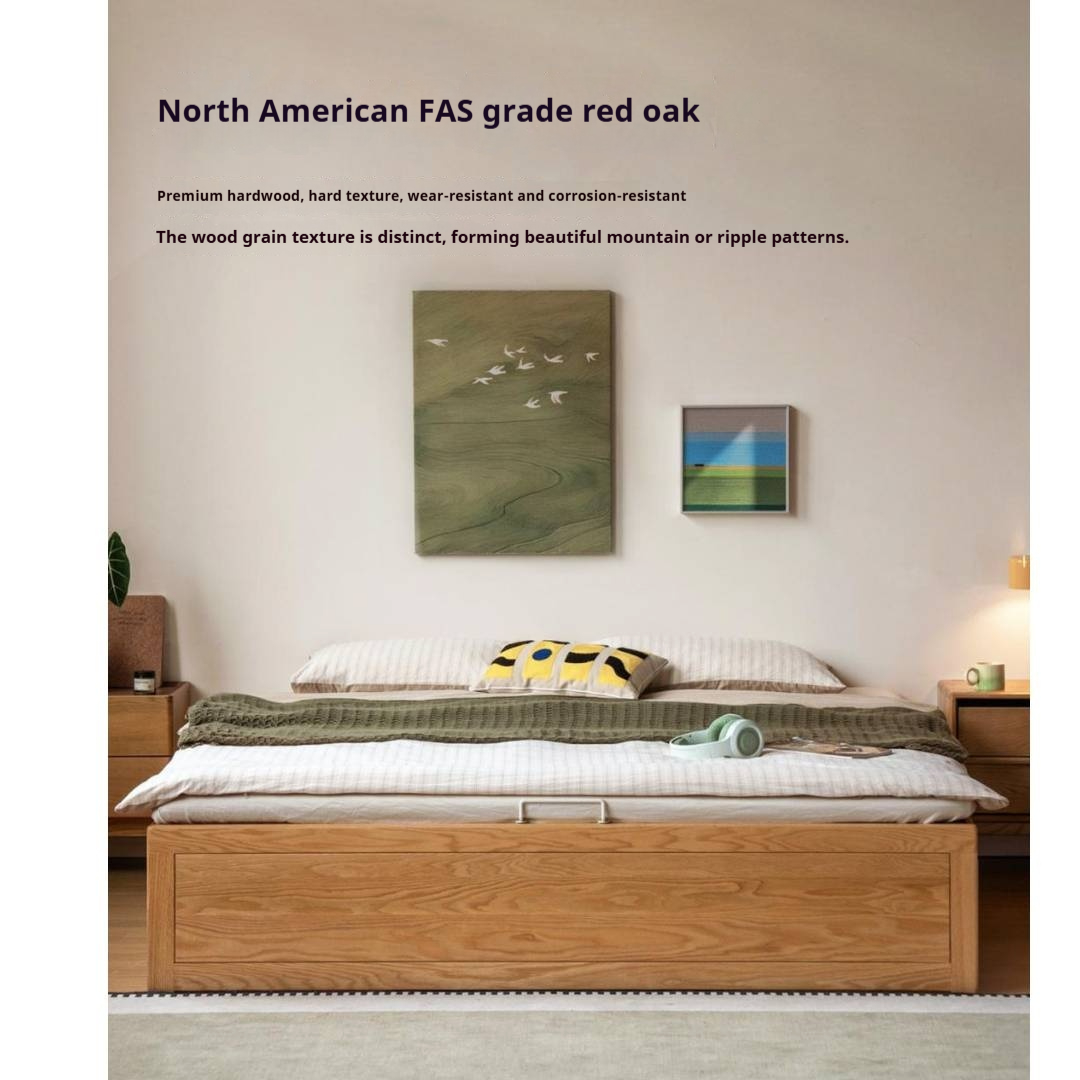 Oak Solid Wood Storage Platform Bed with Drawers, Natural Color