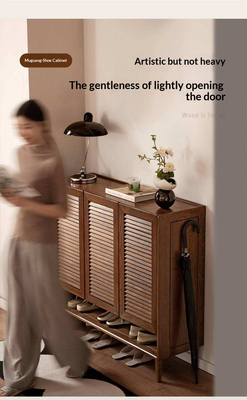 Oak Solid Wood, Rubberwood Solid Shoe Cabinet Entryway Storage Organizer Large Capacity