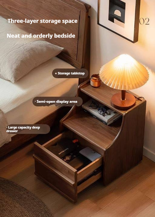 Black Walnut Solid Wood Italian Light Luxury Nightstand