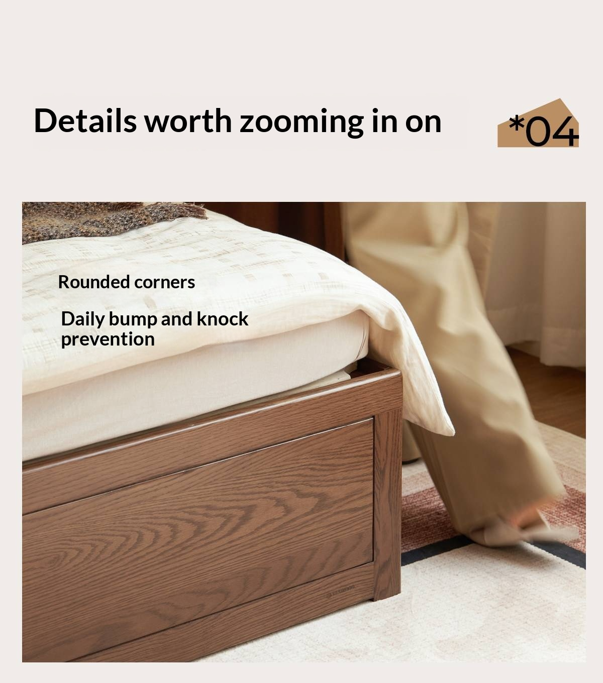 Oak Solid Wood Storage Platform Bed with Drawers, Walnut Color