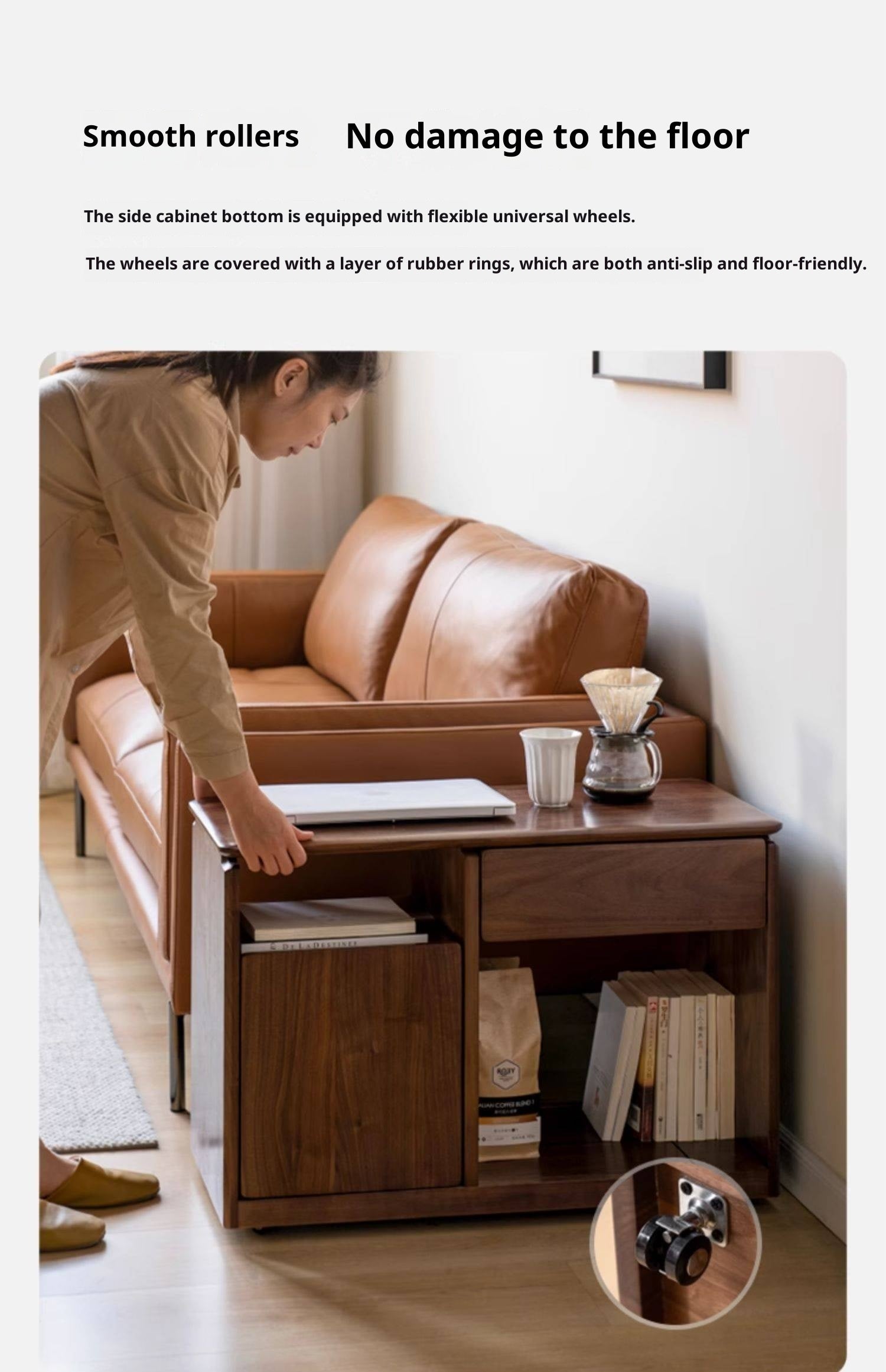 Black Walnut Solid Wood Nordic Style Movable Side Table