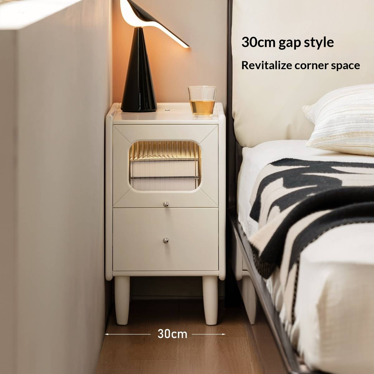 Solid Rubberwood Modern Cream Style Nightstand