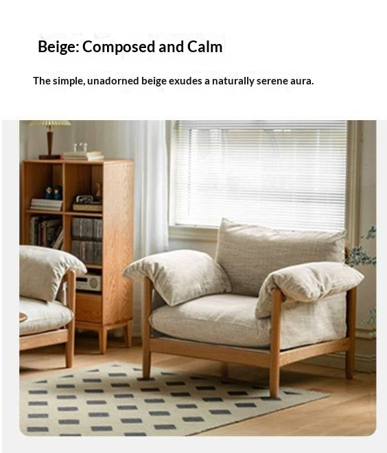 Oak Solid Wood Modern Fabric Sofa