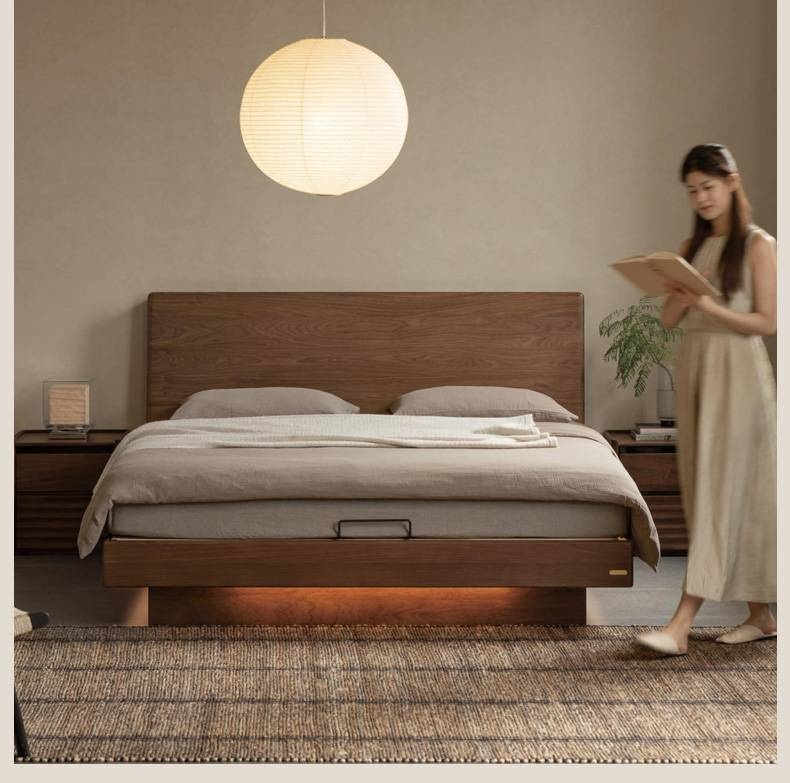 Black Walnut Solid Wood Italian Light Luxury Electric Suspended Box Bed