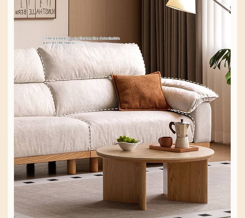 Oak Solid Wood Fabric imitation cotton and linen Sofa