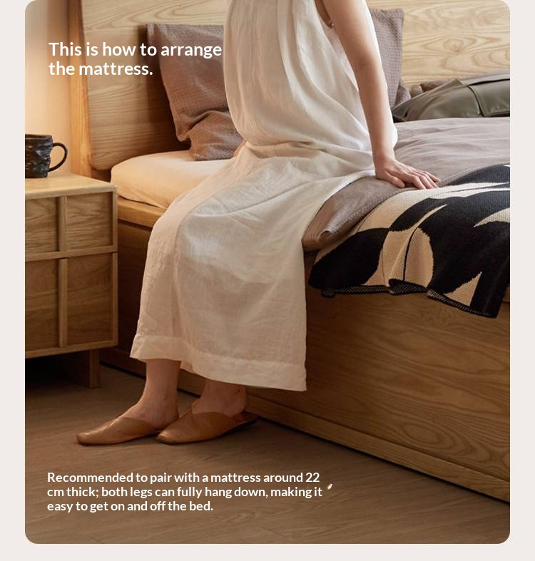 Ash Solid Wood Bed — Slab Design, Home Italian Light Luxury Box Bed