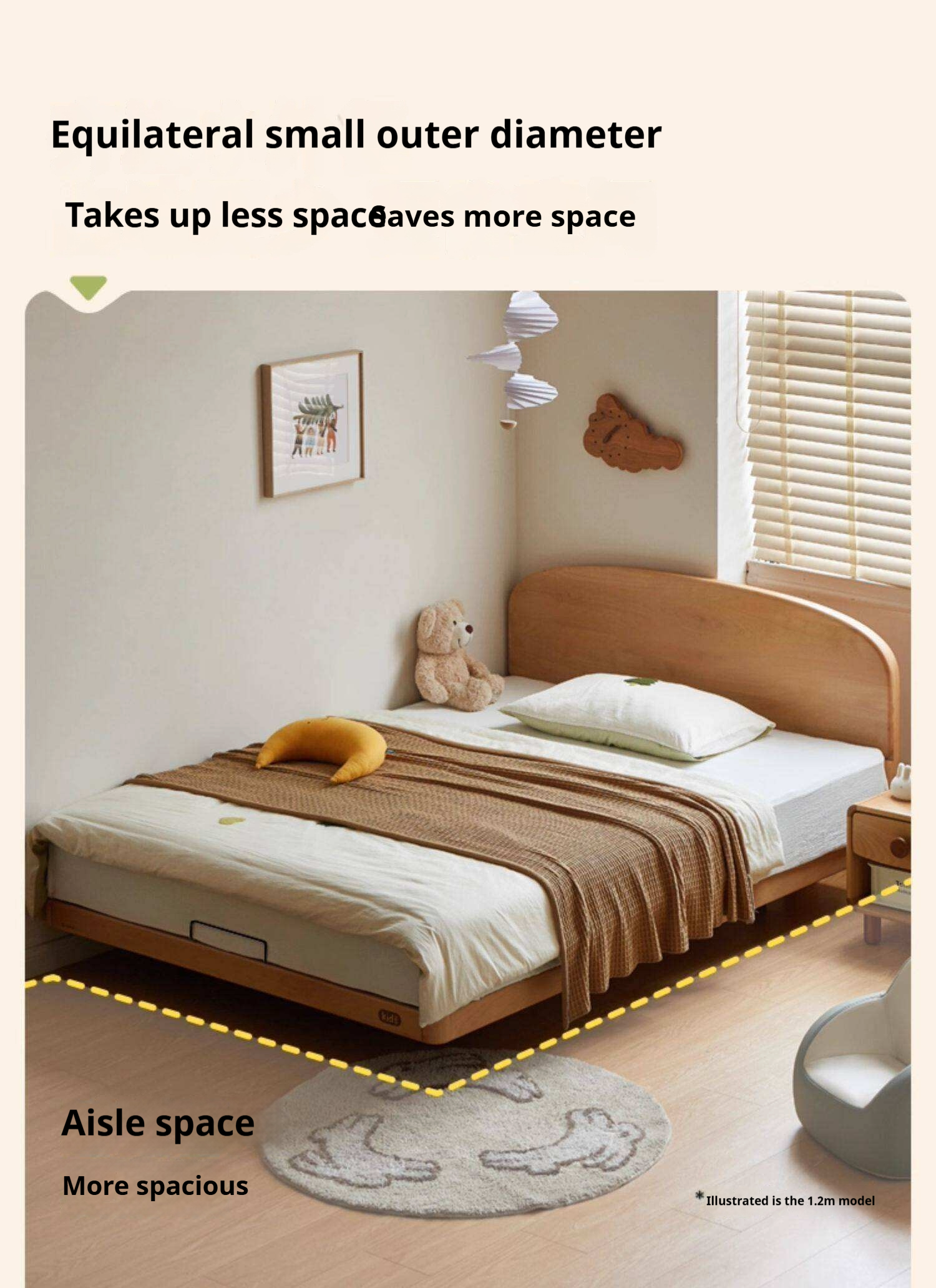 Beech Solid Wood Kids Platform Bed with Rounded Headboard