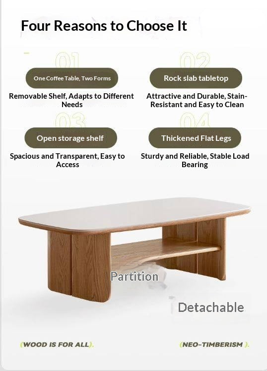 Oak Solid Wood Modern Slab Coffee Table