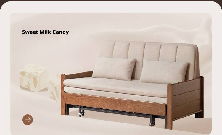 Oak, Ash Solid Wood Sleeper Sofa with Solid Wood Frame and Reclining Backrest
