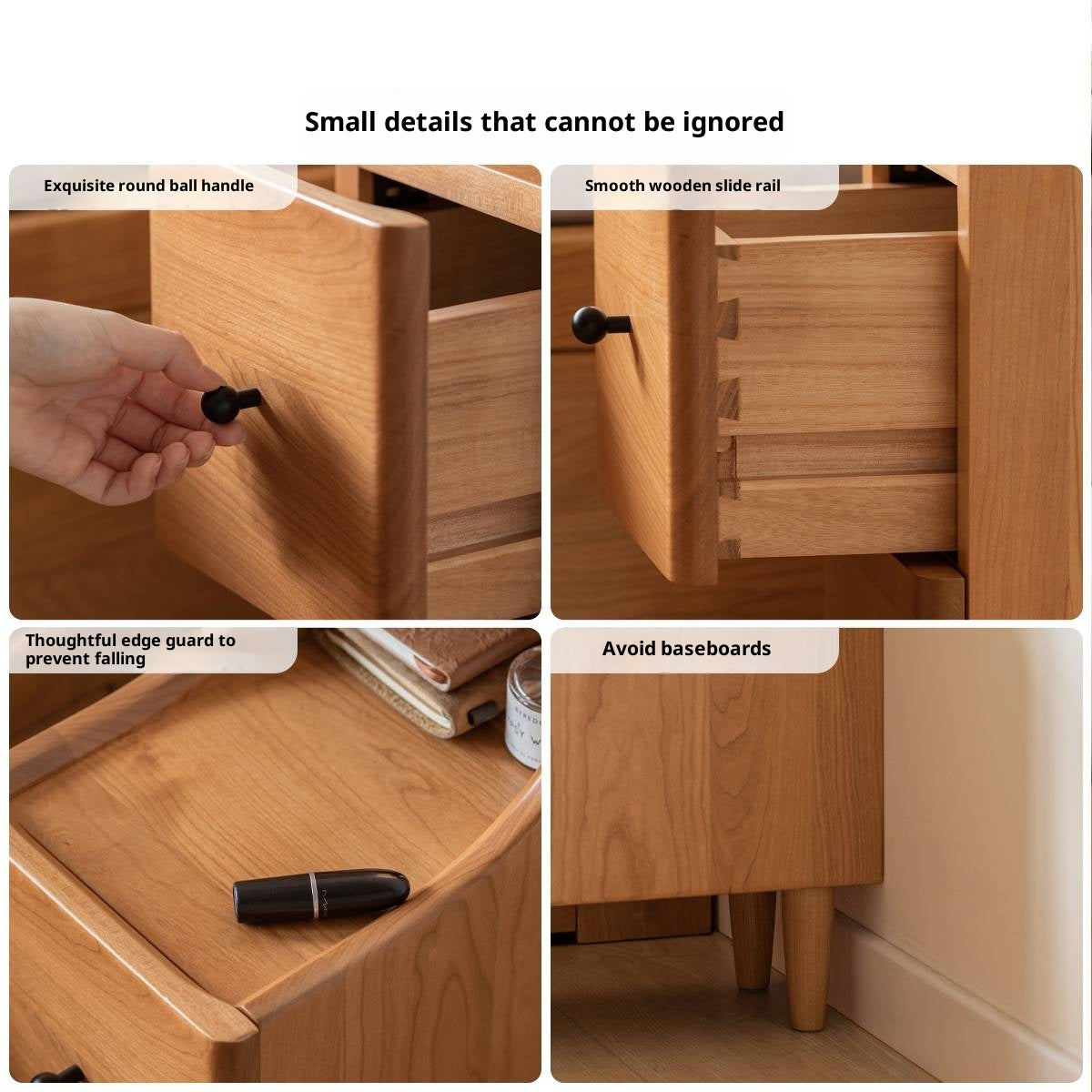 Cherry Solid Wood Modern Nightstand.