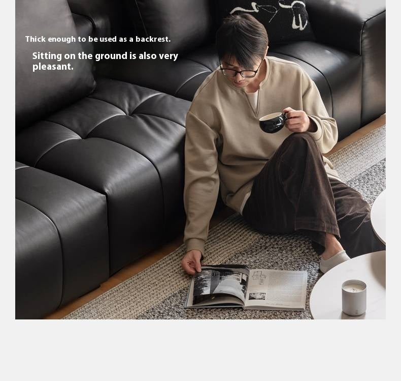 Genuine leather italian minimalist first-layer cowhide black pixel module sofa.