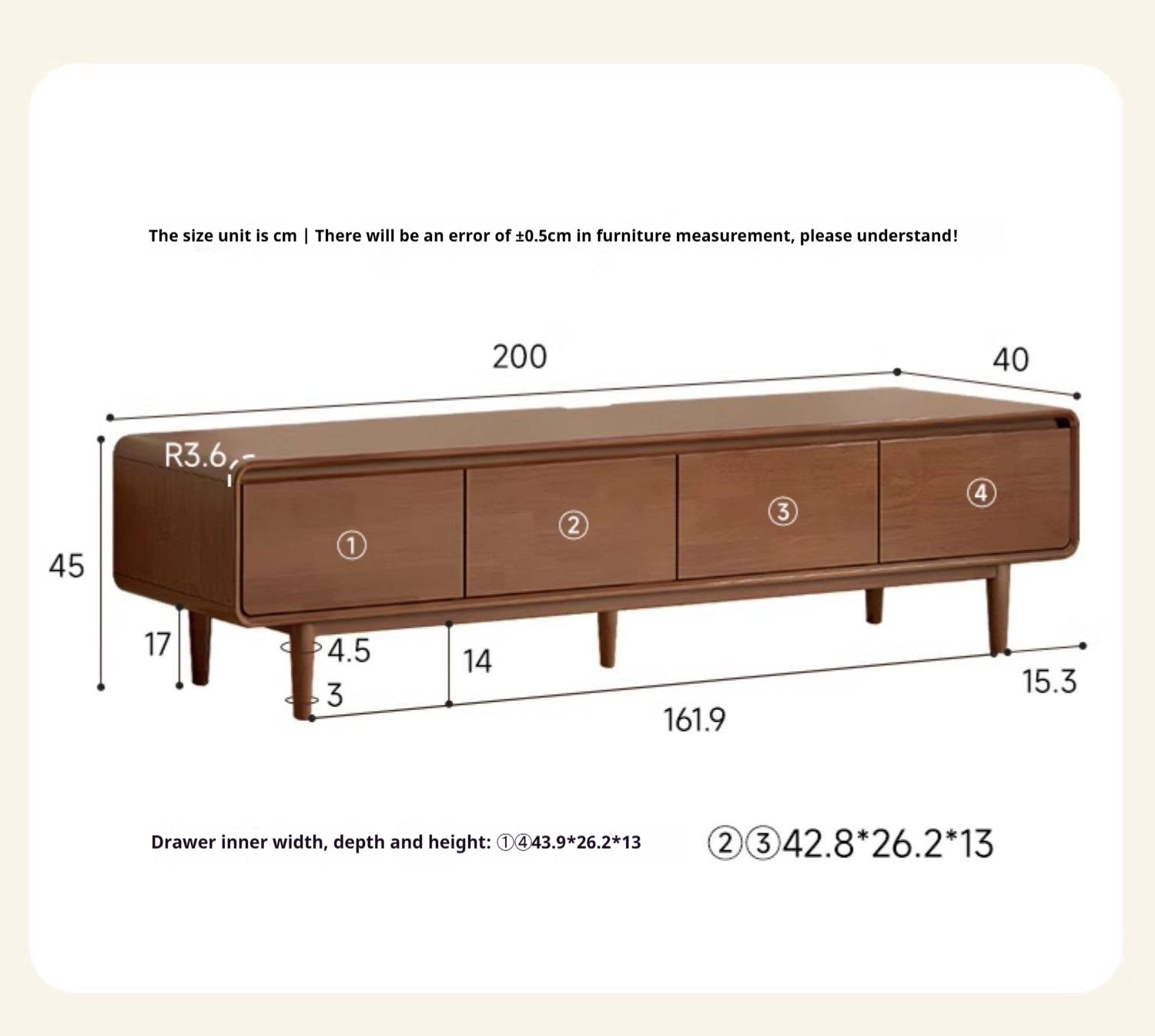 Solid Rubberwood Scandinavian TV Stand