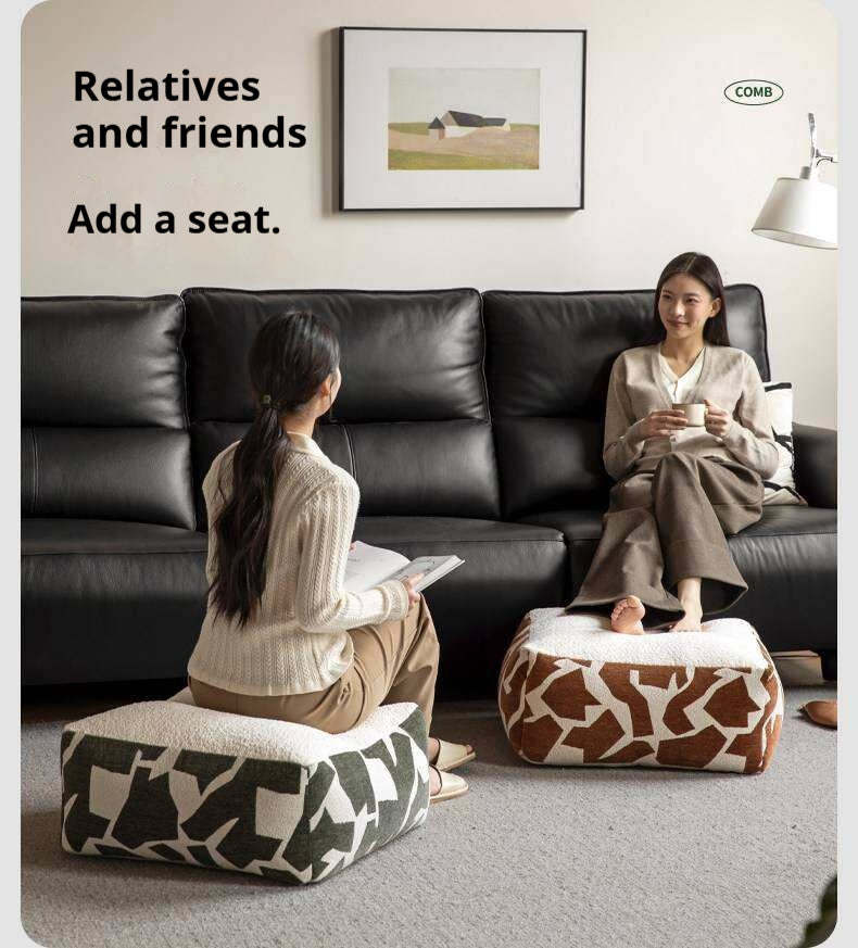 Simple Geometric Fabric Pouf with Washable, Detachable Cover