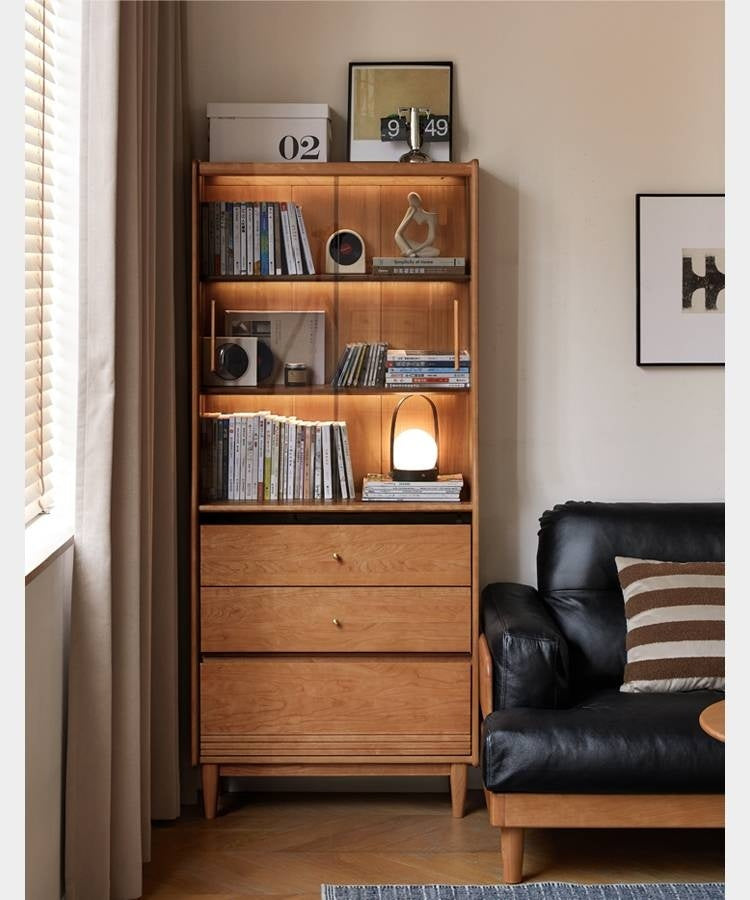 Cherry Solid Wood Glass Bookcase.