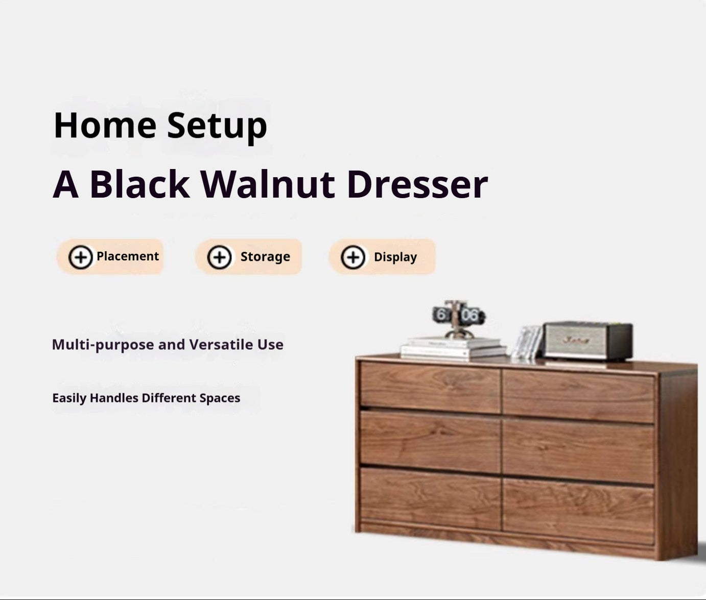 Black Walnut, South American Walnut Solid Wood Six-Drawer Chest