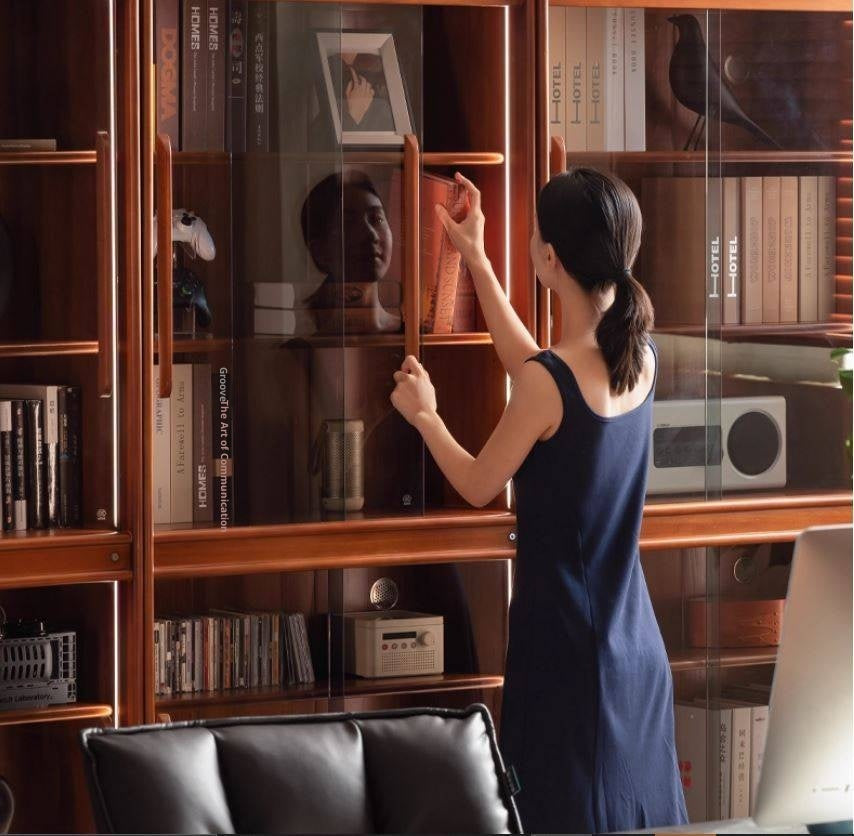 Poplar Solid Wood Vintage Style Glass Bookcase