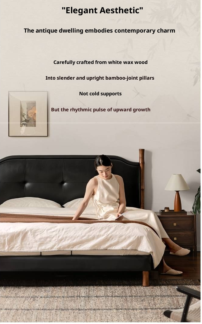 Genuine Leather Soft Headboard Bed