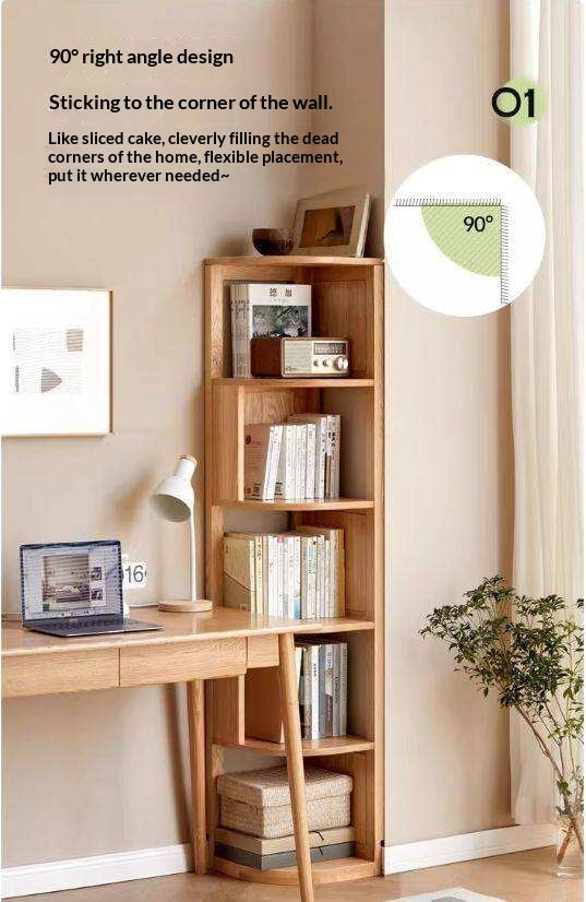 Ash, Oak, Solid RubbberWood Corner Bookshelf