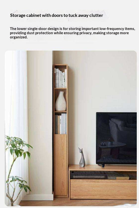 Oak, Solid Rubberwood Ultra Narrow Bookcase