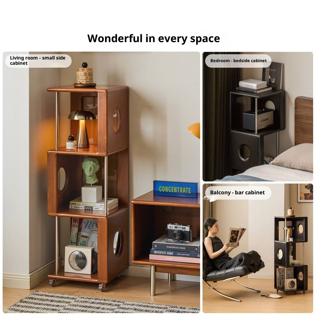 Poplar Solid Wood Vintage Style Mobile Bookshelf