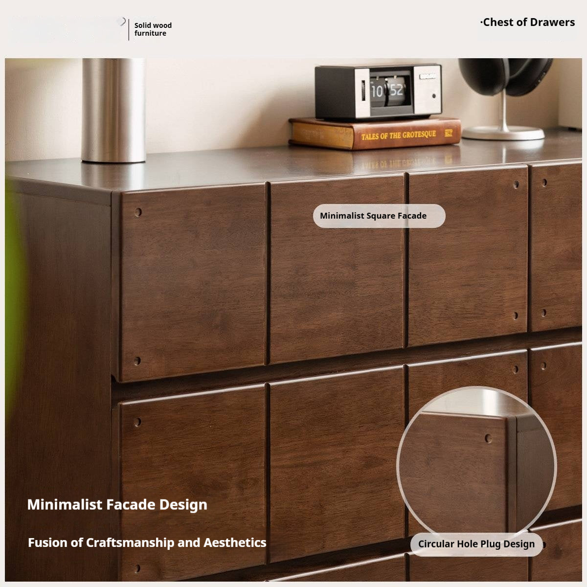 Solid RubberWood Grid Panel Dresser