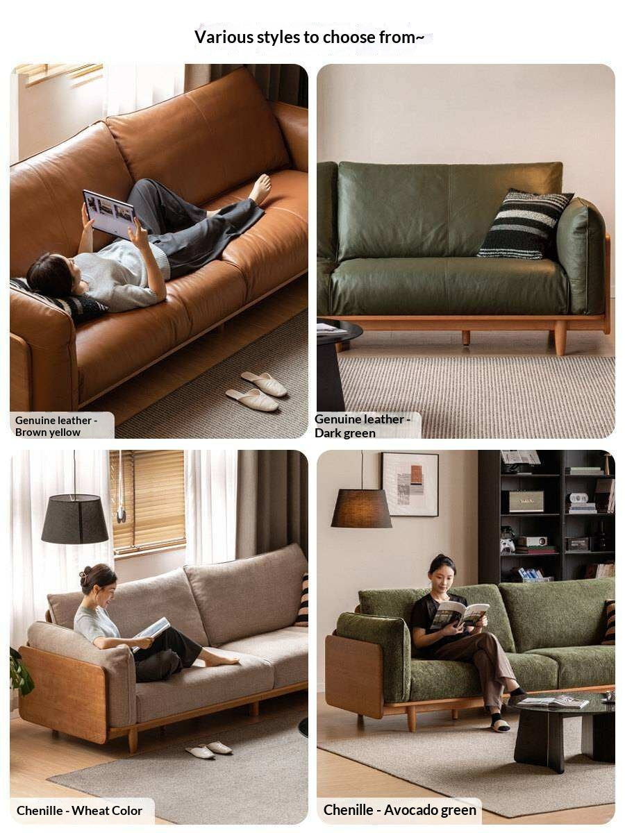 Cherry Wood Contemporary Casual Sofa Genuine Leather, Fabric