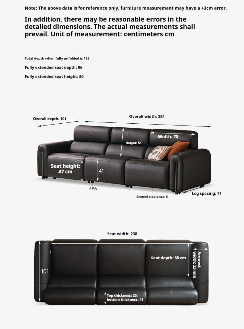 Genuine leather electric zero-wall recliner sofa with deep cushioned seats