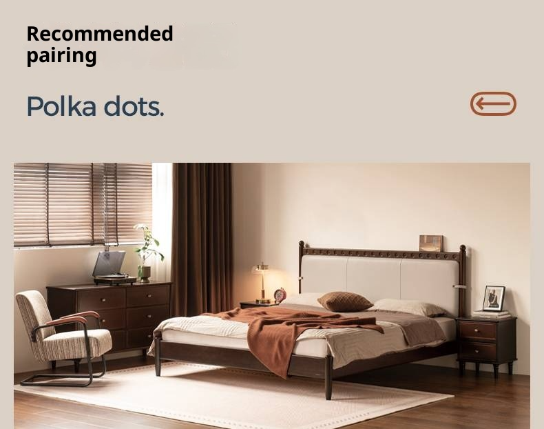 Poplar Solid Wood Genuine Leather Soft Backrest Bed Retro Vintage