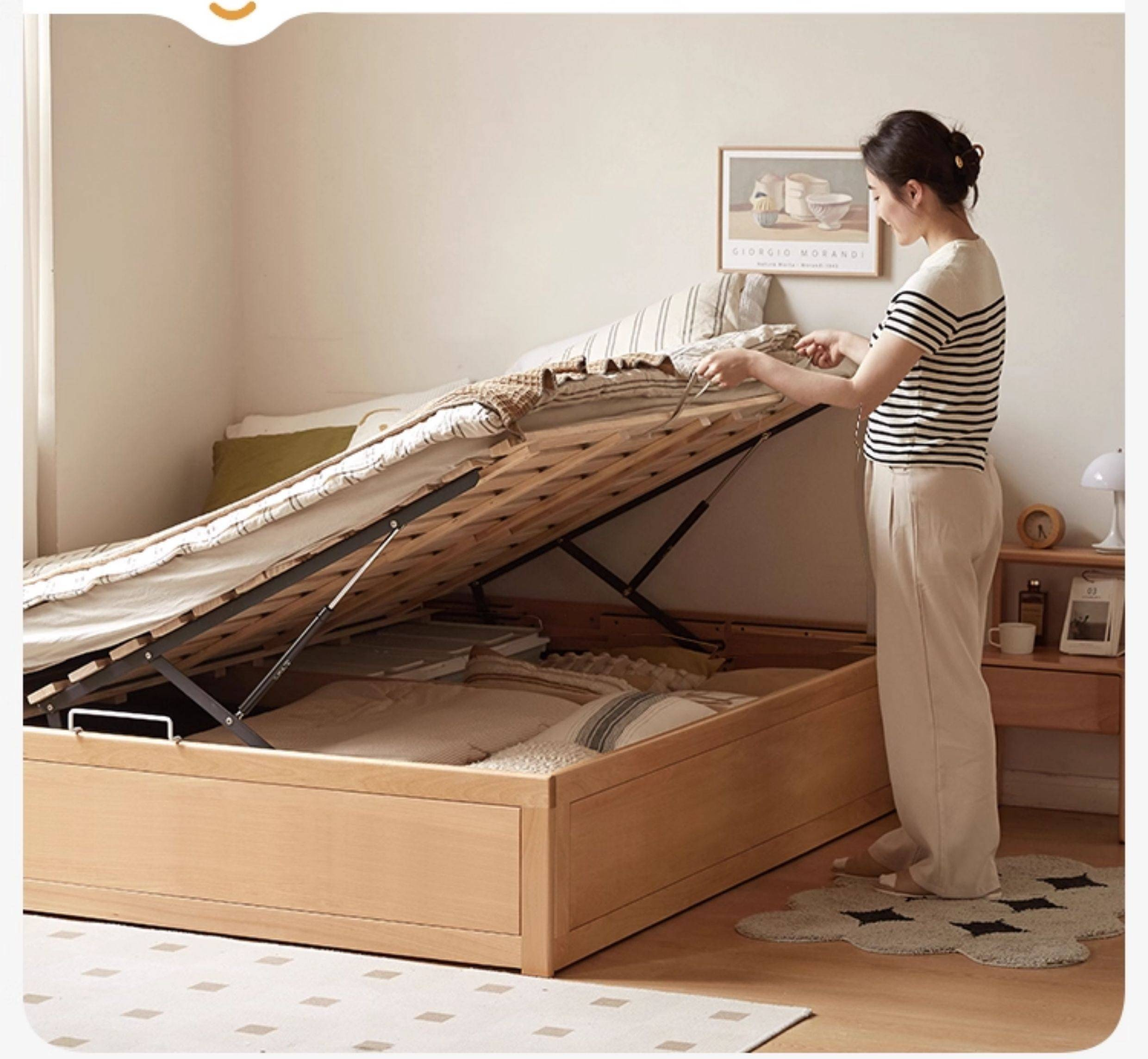 European Beech Solid Wood Platform Box Bed — Headboard-Free, Simple Design