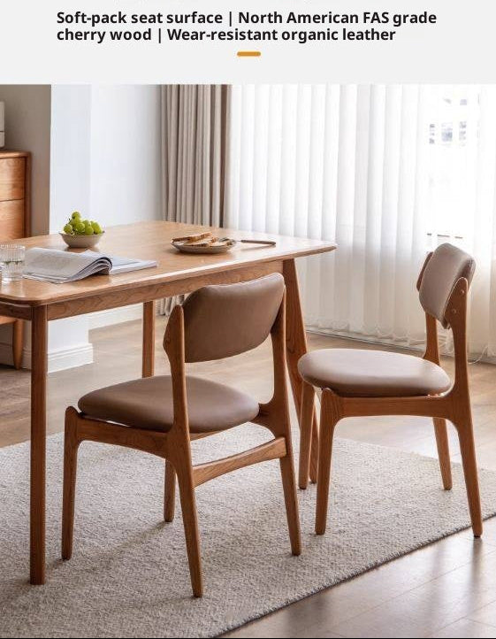 Set 4 pcs Cherry Solid Wood Vintage Dining Chairs Soft Bags Backrests