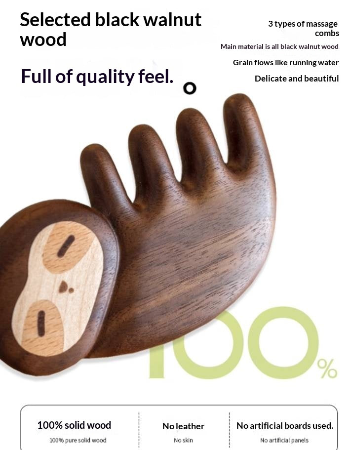 Black Walnut Solid Wood Modern Massage Comb