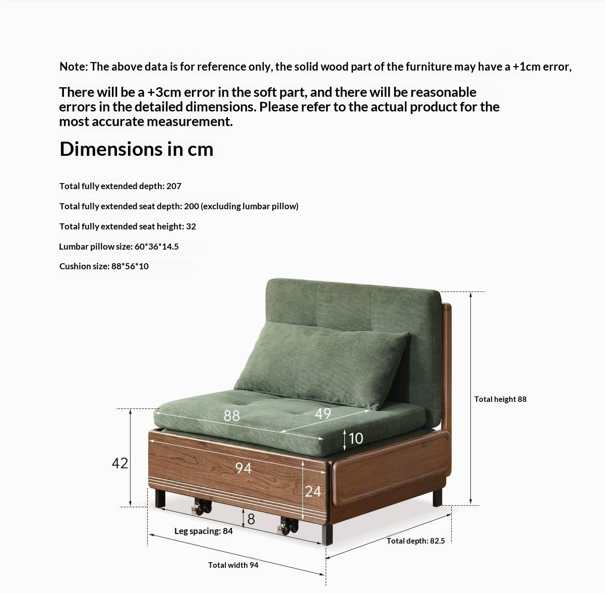 Black Walnut, Oak Solid Wood Sleeper Chair-sofa Bed with Attached Fold-Out Side Tray