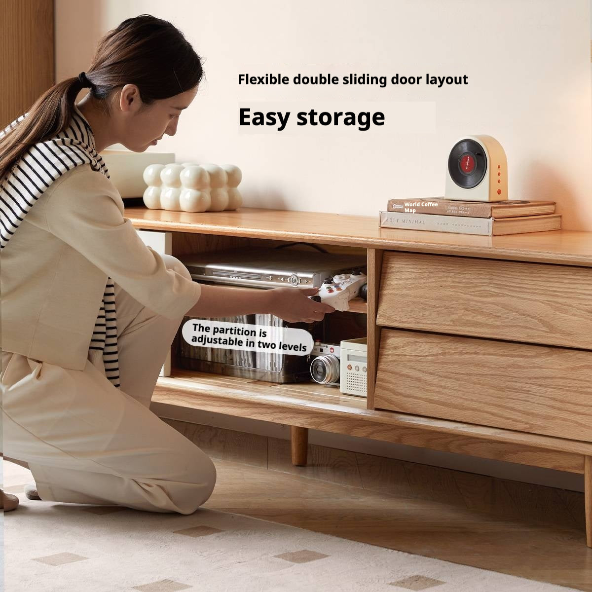 Oak Solid Wood Modern TV Stand.