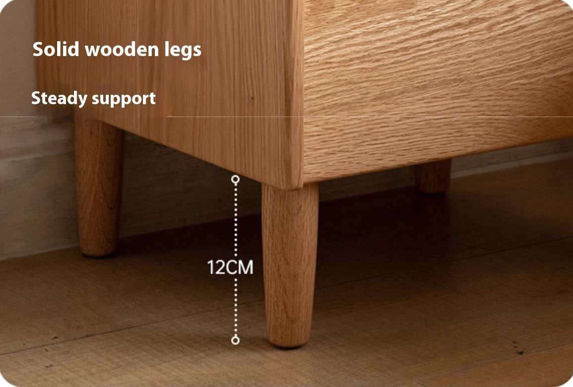 Solid RubberWood, Oak Solid Wood Nightstand with Glass Door with Storage