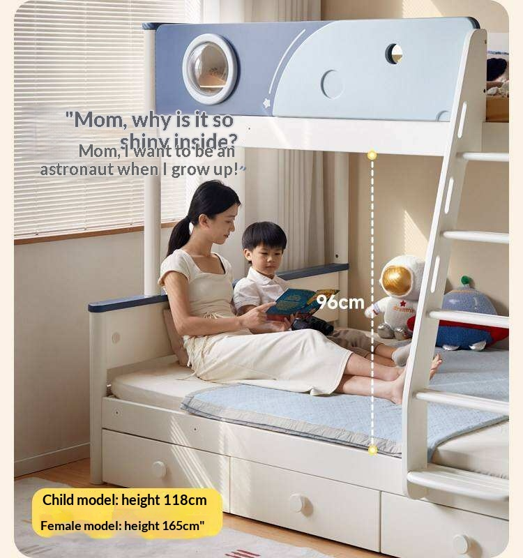 Rubberwood Solid Wood Spaceship-Themed Bunk Bed with Porthole Window